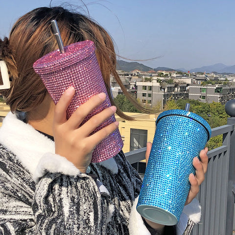 Stainless steel Full drill straw high-end luxury cup