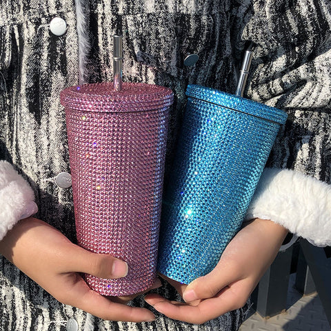 Stainless steel Full drill straw high-end luxury cup