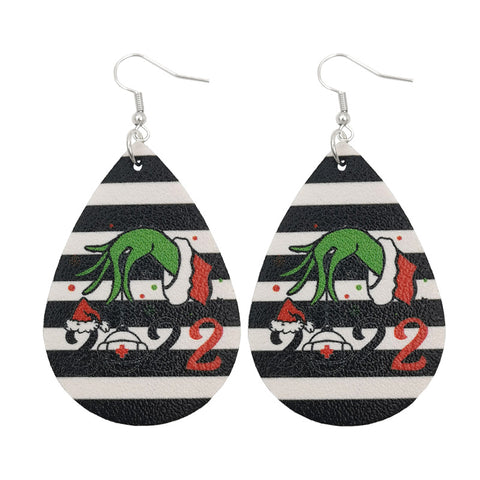 Western Style Christmas Grinch Leather Earrings Inpluser