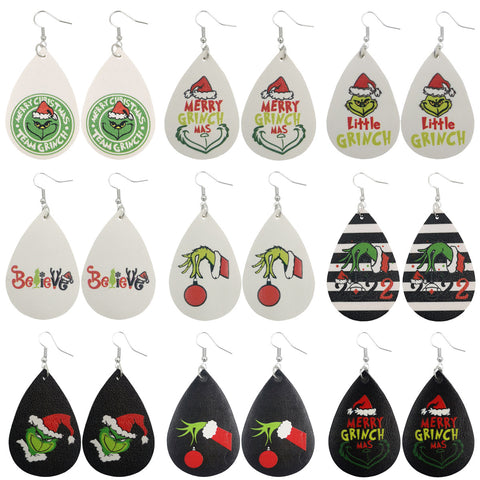 Western Style Christmas Grinch Leather Earrings Inpluser