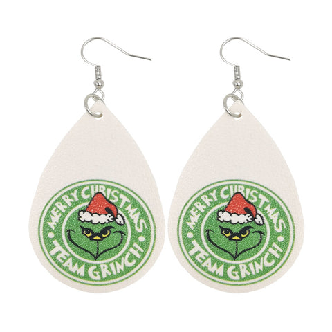 Western Style Christmas Grinch Leather Earrings Inpluser