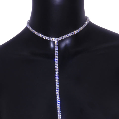 Women's popular diamond-encrusted long simple fashion rhinestone necklace