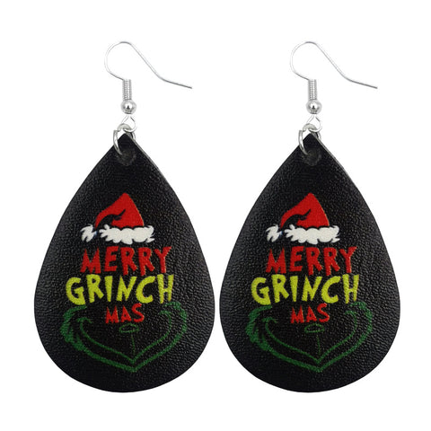 Western Style Christmas Grinch Leather Earrings Inpluser