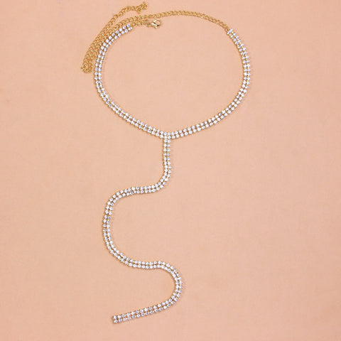 Women's popular diamond-encrusted long simple fashion rhinestone necklace