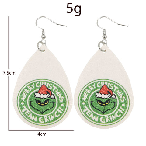 Western Style Christmas Grinch Leather Earrings Inpluser