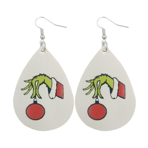 Western Style Christmas Grinch Leather Earrings Inpluser