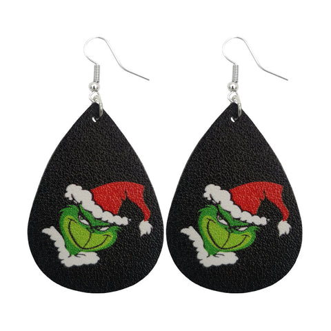 Western Style Christmas Grinch Leather Earrings Inpluser