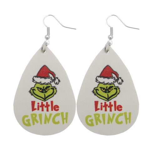 Western Style Christmas Grinch Leather Earrings Inpluser