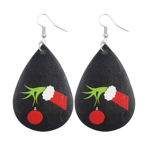 Western Style Christmas Grinch Leather Earrings Inpluser
