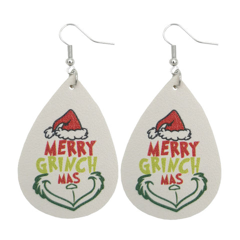 Western Style Christmas Grinch Leather Earrings Inpluser