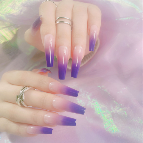 N01 women gradient false wearable nail patch 24pcs/box with jelly glue