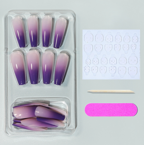 N01 women gradient false wearable nail patch 24pcs/box with jelly glue
