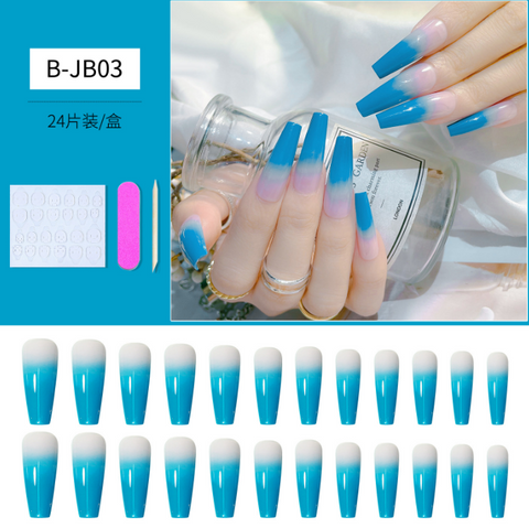 N02 Long gradient solid color French ballet false nail patch 24pcs/box with jelly glue