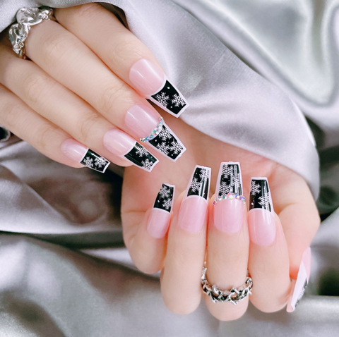 N04 Snowflakes series wear armor long coffin false nails 24pcs/box with jelly glue