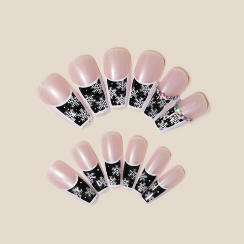 N04 Snowflakes series wear armor long coffin false nails 24pcs/box with jelly glue