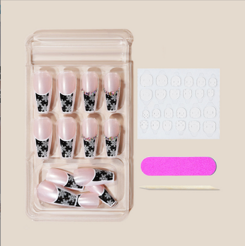 N04 Snowflakes series wear armor long coffin false nails 24pcs/box with jelly glue