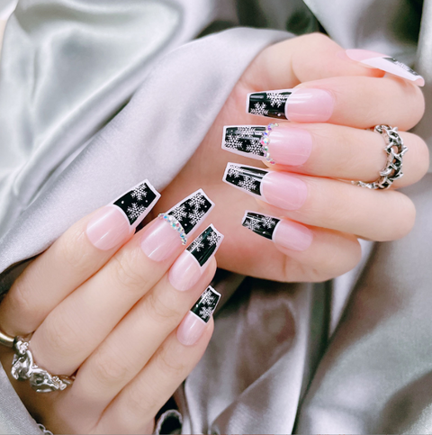 N04 Snowflakes series wear armor long coffin false nails 24pcs/box with jelly glue