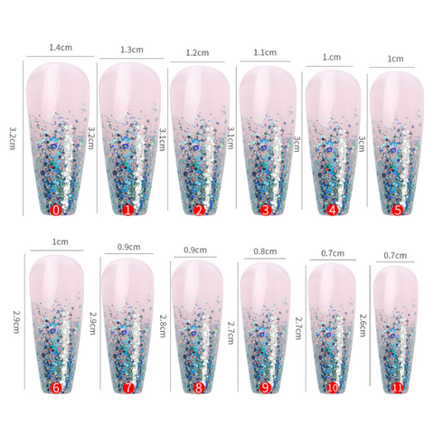 N05 Blue sequin knot mid-length wearable manicure false nails 24pcs/box with jelly glue