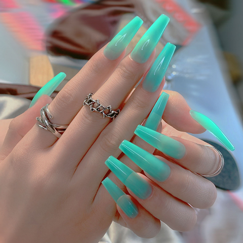 N08 Long lake blue ballerina patch women false nail 24pcs/box with jel glue