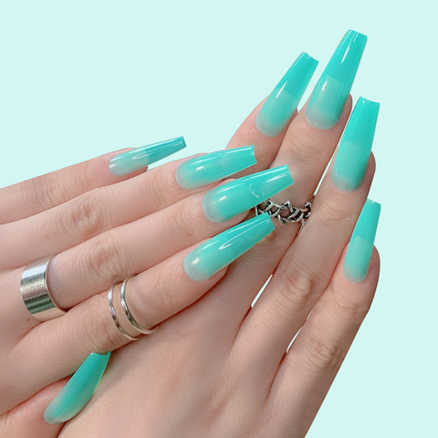 N08 Long lake blue ballerina patch women false nail 24pcs/box with jel glue