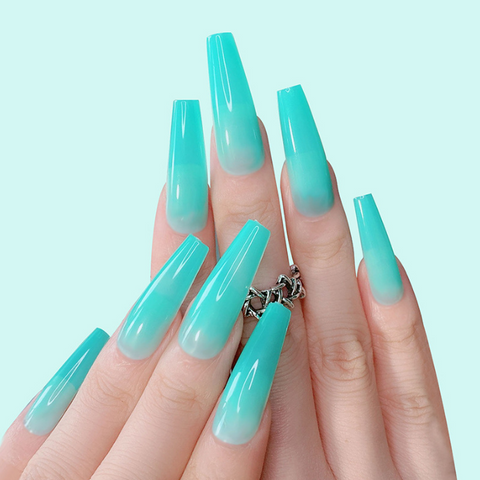 N08 Long lake blue ballerina patch women false nail 24pcs/box with jel glue