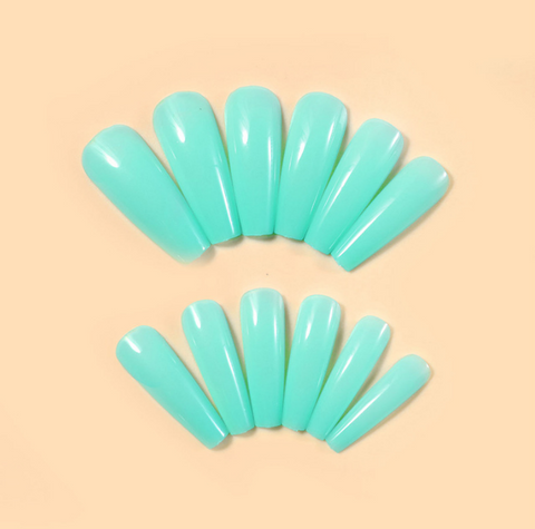 N08 Long lake blue ballerina patch women false nail 24pcs/box with jel glue