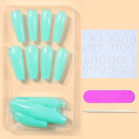 N08 Long lake blue ballerina patch women false nail 24pcs/box with jel glue