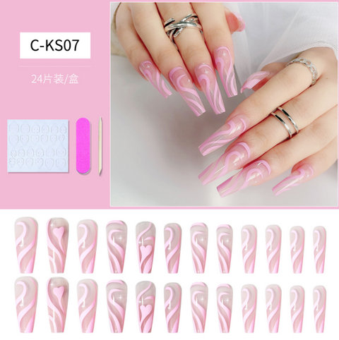 N09 European and American long ballet coffin false nails 24pcs/box with jelly glue