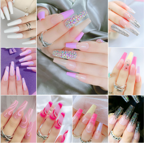N09 European and American long ballet coffin false nails 24pcs/box with jelly glue