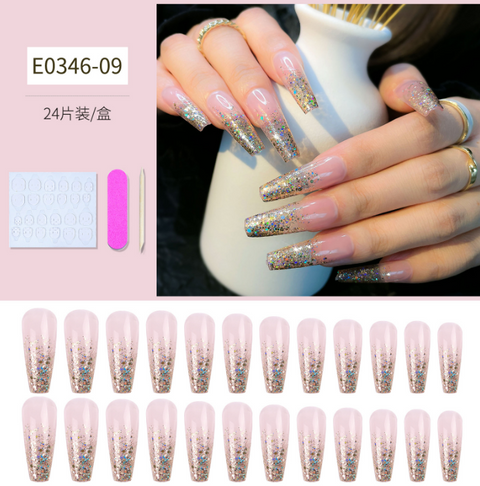 N12 mid-length wearable manicure false nails 24pcs/box with jel glue