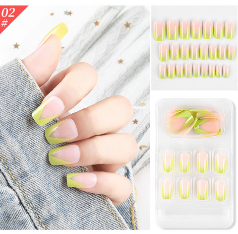 N13 Christmas style long ballet false wearable nail plates 24pcs/box with jelly glue