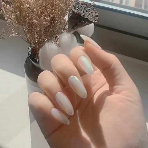 N21 Mirror-likedetachable long pointed false nails 24pcs/box with jel glue