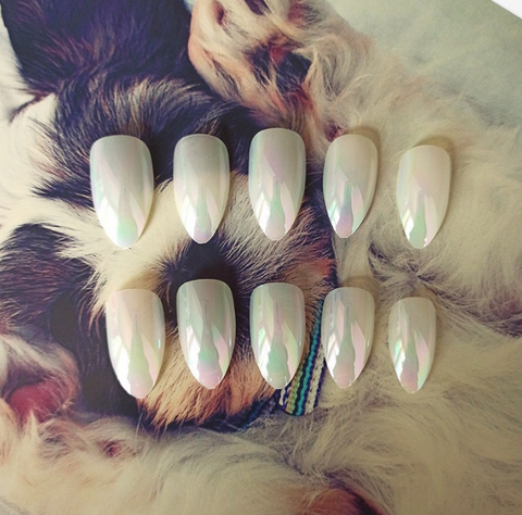 N21 Mirror-likedetachable long pointed false nails 24pcs/box with jel glue