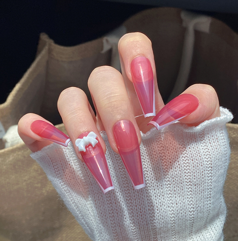 N25 Ultra Long pink ballet false nail patch 24pcs/box with jelly glue