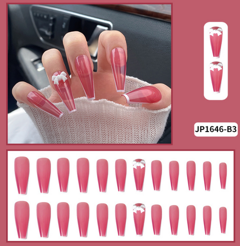 N25 Ultra Long pink ballet false nail patch 24pcs/box with jelly glue