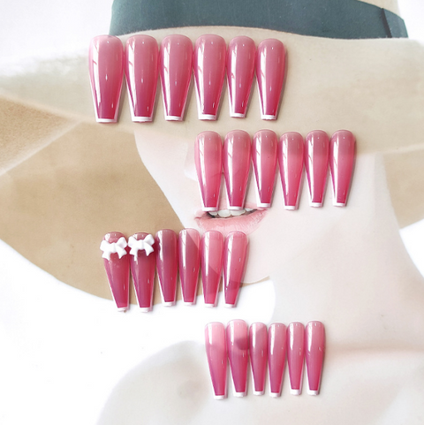 N25 Ultra Long pink ballet false nail patch 24pcs/box with jelly glue