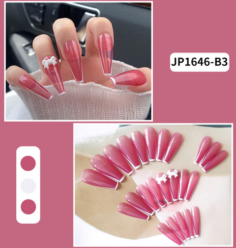 N25 Ultra Long pink ballet false nail patch 24pcs/box with jelly glue