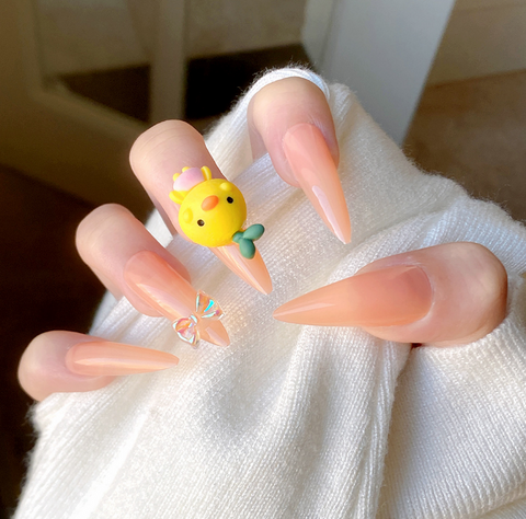 N26 Super long tip cute yellow duck false nail 24pcs/box