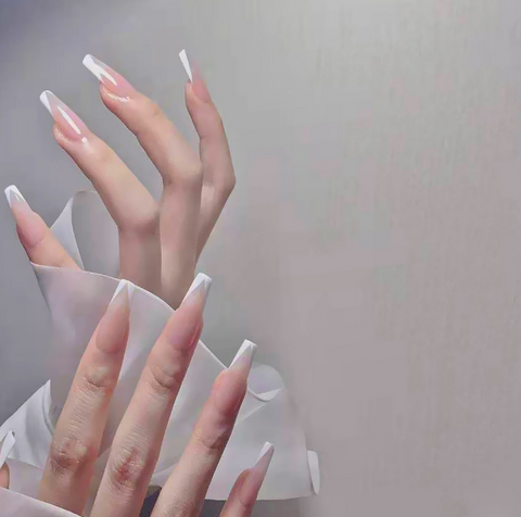 N28 Hot trapezoidal white French ballet nail 24pcs/box with jelly glue