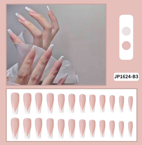 N28 Hot trapezoidal white French ballet nail 24pcs/box with jelly glue