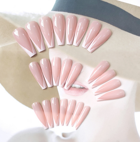 N28 Hot trapezoidal white French ballet nail 24pcs/box with jelly glue