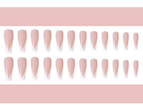 N28 Hot trapezoidal white French ballet nail 24pcs/box with jelly glue