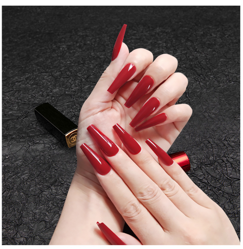 N29 Wine red manicure finished solid color false nail patch 24pcs/box with jelly glue