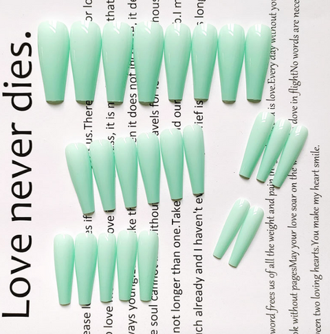 N30 Ultra long peppermint green Ballet false nail 24pcs/box with jelly glue