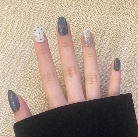 N32 Gold pink and white wave false nail 24pcs/box with jelly glue