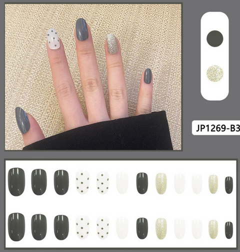 N32 Gold pink and white wave false nail 24pcs/box with jelly glue