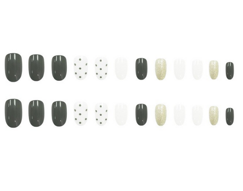 N32 Gold pink and white wave false nail 24pcs/box with jelly glue