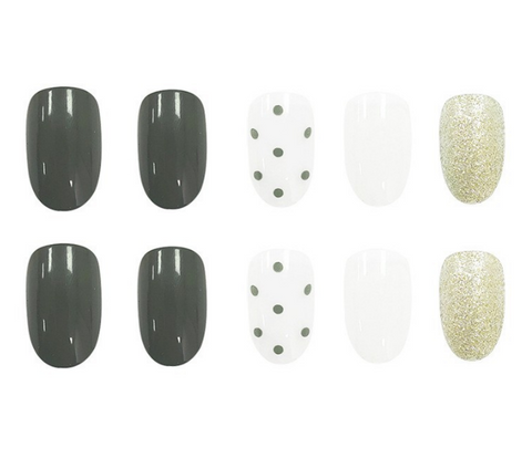 N32 Gold pink and white wave false nail 24pcs/box with jelly glue