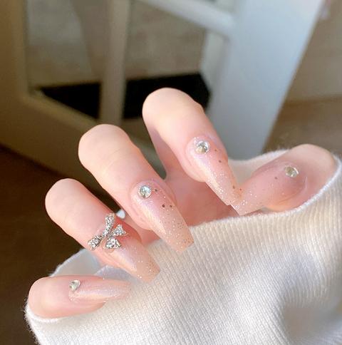 N36 Bow broken diamond removable wearable nail patch 24pcs/box with jelly glue