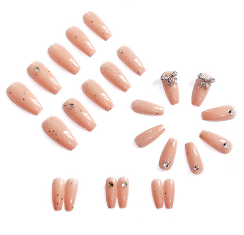 N36 Bow broken diamond removable wearable nail patch 24pcs/box with jelly glue